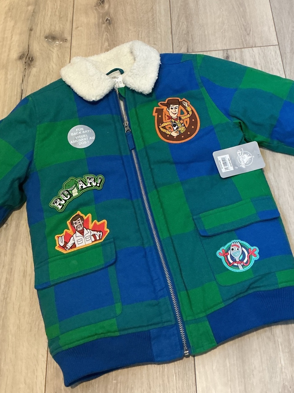 Disney Toy Story Plaid Sherpa Collar Puffer Jacket with Character Patches